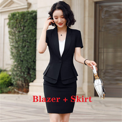 Ladies Business Suits for Women Skirt Suits Black Blazer and Jacket Sets Summer Office Uniform Styles