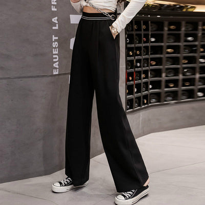 2021 New Spring Autumn Women Personality Elastic High Waist Patchwork Trousers Female Fashion Wide Leg Loose Pleated Pants O208