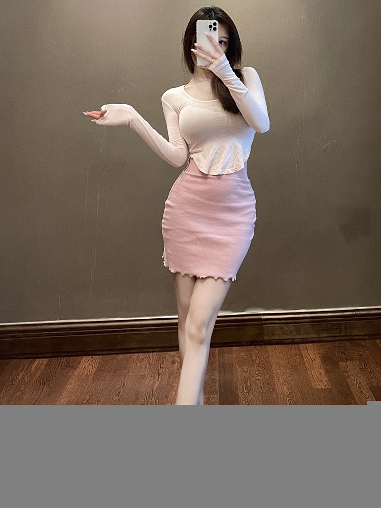WOMENGAGA Pink Peach Slim Hip Mini Skirt New Summer 2022 High Waist Sweet Sexy Hot Sexy Korean Women Ruffles Mini Skirts BZX9