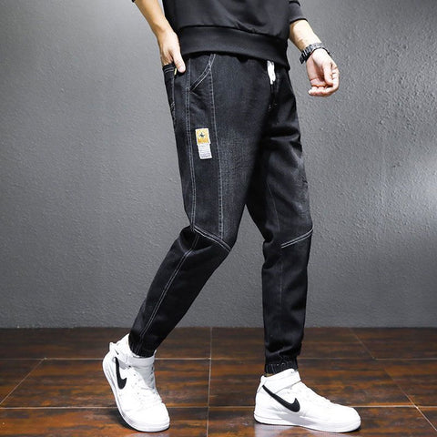 Spring Autumn Drawstring Oversize Classic Washed Baggy Cowboy Street Wear Punk Casual Work Cargo Work Harem Trousers Jeans Man