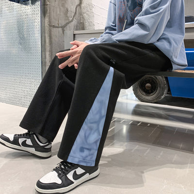 New Autumn Winter Men's Woolen Pants Khaki Black Wide Leg Spliced Thick Straight Trousers Plus Size Casual Oversize Clothing