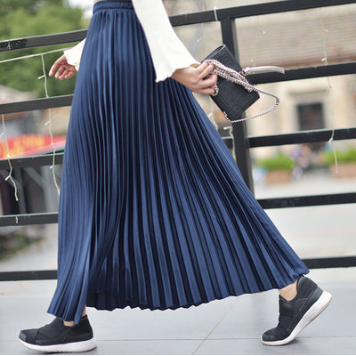 2022 Women Spring Long Pleated Skirt High Waist Women White Long Skirt Female Autumn High Quality Vintage Women Maxi Skirt Saia
