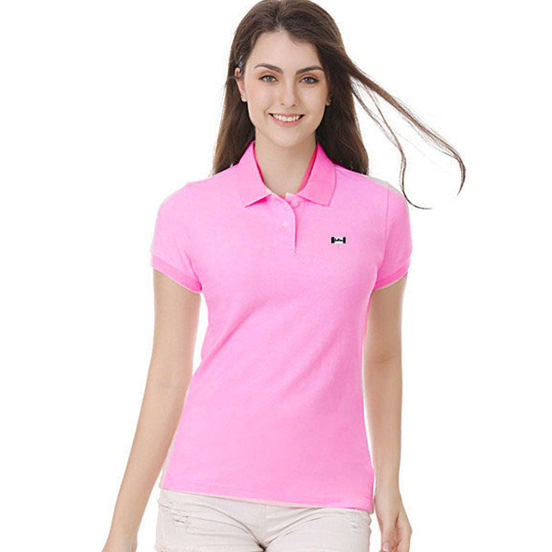 Cotton High Quality Summer Embroidery-Logo Womens Polos Shirt Casual Ladies Short Sleeve T-Shirt Fashion Clothing Slim Tops