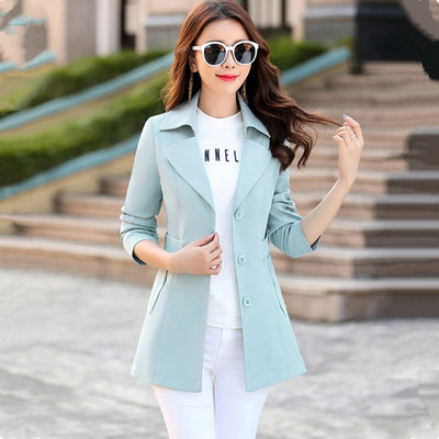 UHYTGF Autumn coat female fashion lapel Single-breasted slim trench coat womens long sleeve casual Plus size tops outerwear 1431