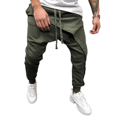 Fashion Men Harem Cargo Pants Men Solid Color Ankle Tied Streetwear Hip Hop Double Layer Running Baggy Pants for Jogging