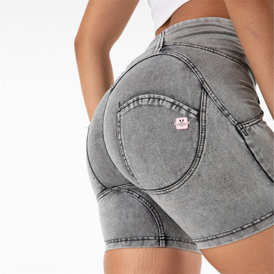 Shascullfites Gym And Shaping High Waisted Jean Shorts Denim Gray Shorts Women Stretch Gym And Shaping Jeans Short