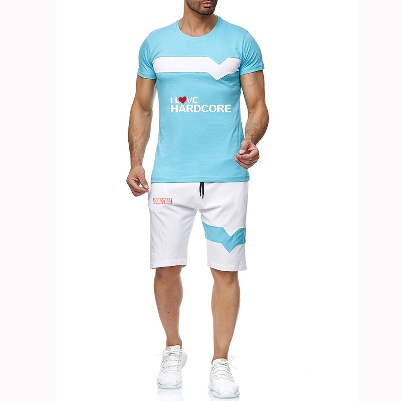HARDCORE 2022 Men&#39;s New Summer Hot Sportswear Cotton Short Sleeves Fashionable Breathable Casual T-shirts Shorts Two Pieces Suit