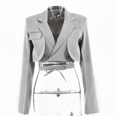 Irregular Elegant Blazer for Women Notched Long Sleeves Lace Up Bowknot Blazers Female Spring Fashion New Coat