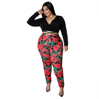 Plus Size Sexy Two 2 Piece Set Women 2022 Tracksuit Spring Printed Leggings and Crop Top Matching Outfits Wholesale Dropshipping