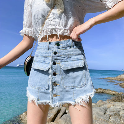 Plus Size White Denim Shorts Skirts Women Loose 5xl High Waist Single Breasted Jeans Shorts Female A-Line Wide Leg Short Jeans