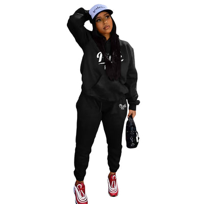 Spring 2022 New Fashion Women’s Sportswear Long Sleeve Cap Lettering Printed Casual Hoodie Set