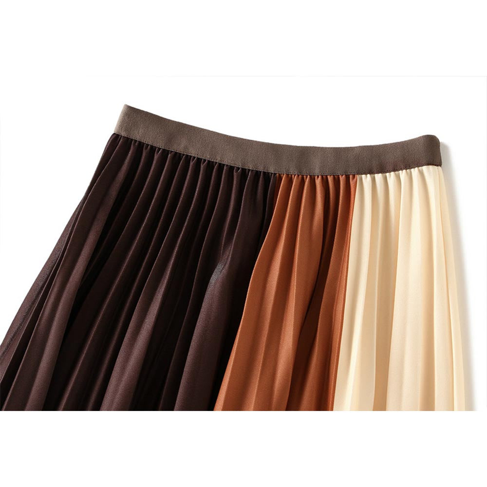 women female autumn 2021 new two-color pleated long skirt VD2461 temperament big swing skirt winter