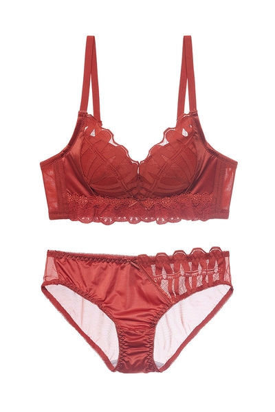 New sweet lace bra with underpants set women sexy small chest breathable lingerie panty suit gather adjustable underwear set