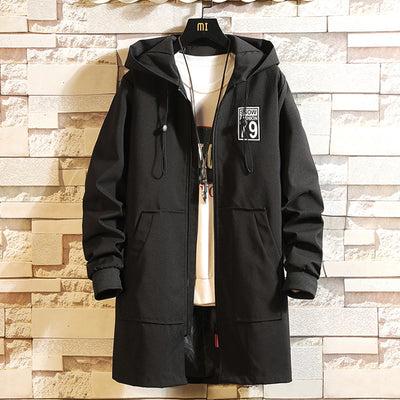 Men&#39;s fashion plus fat plus size fat hooded long windbreaker spring/autumn Korean version casual thin trench coat windbreaker