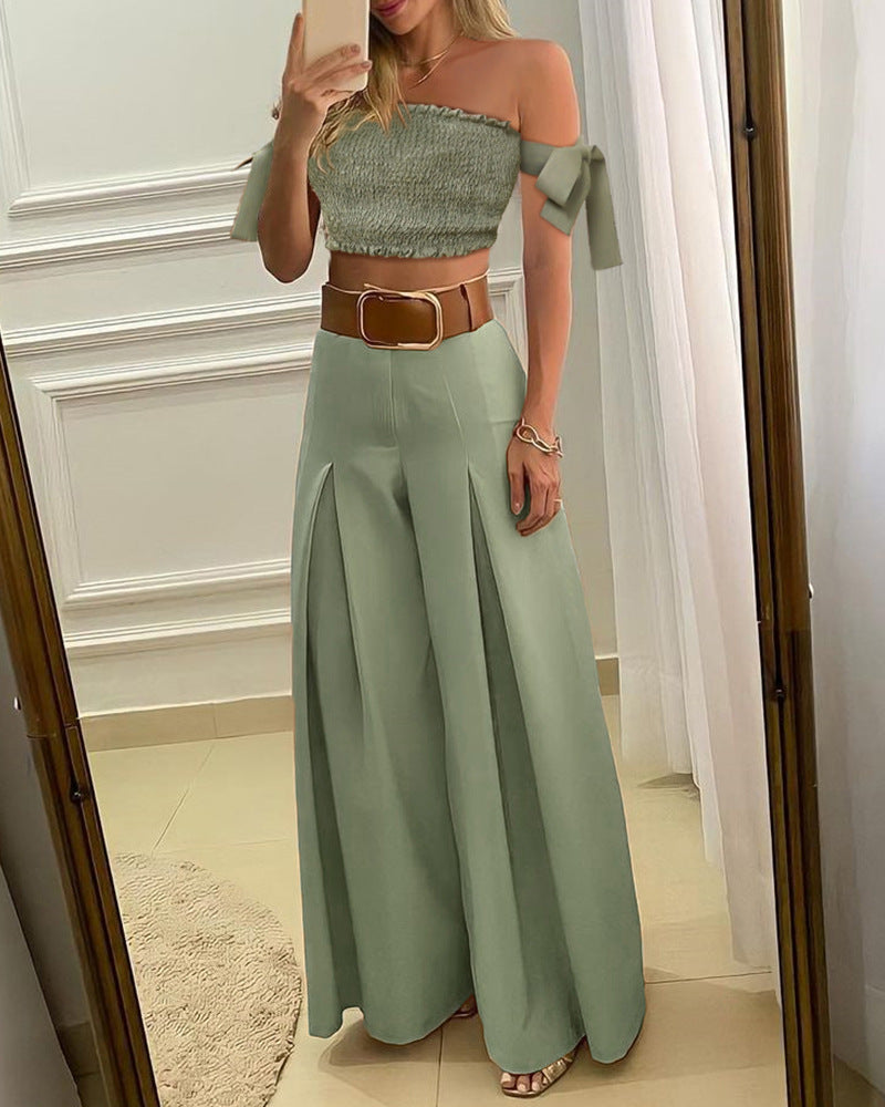 European and American new style casual solid color open fold wide-leg pants