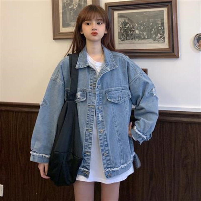 2021 Spring Autumn New Korean Denim Jacket Women&#39;s Fashion Denim Jacket Harajuku Women Shirts Gothic Button Flannel