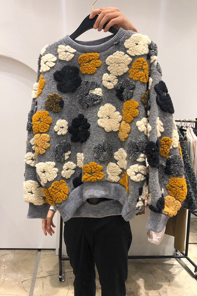 2022 Spring Autumn Sports Sweatshirt Fashion All-match Three-Dimensional Flower Round Neck Pullover Sweatshirt Womens Casual Top