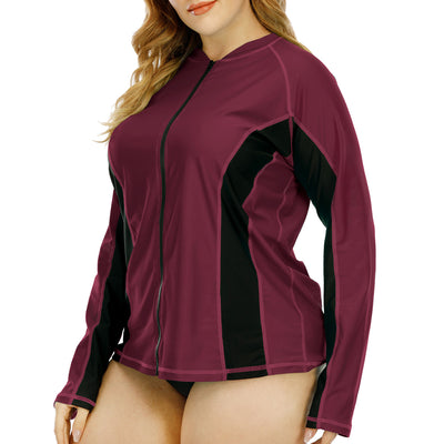 Women Plus Size Long Sleeve Zipper Rashguard Swimsuit Running Shirt Swimwear Surfing Top Rash Guard Zipper UPF50+ Hiking Shirts