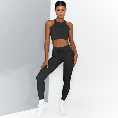 2PCS/SET New Fashion Style Yoga Set For Woman Sleeveless CropTop Long Slim Pants High Quality Stretch Seamless Skinny Tracksuits