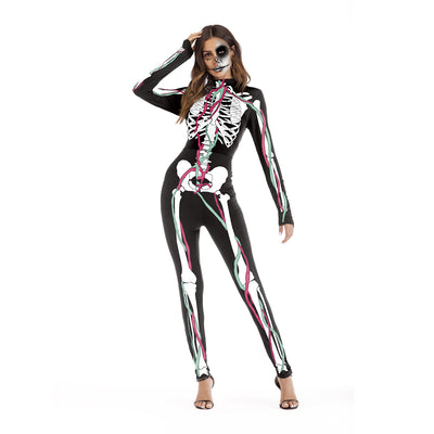 Female Skeleton Cosplay Costumes New Slim Bodysuit Ghost Devil Carnival Performance Clothing Halloween Scary Jumpsuits for Women