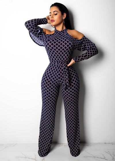 AHVIT Plus Size Plaid Print Sexy Jumpsuits Off The Shoulder Ruffles Full Sleeve Sashes Wide Leg Pants Party Romper SMR9066