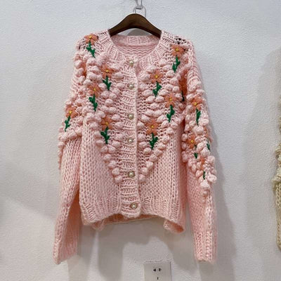 AZYT Autumn Winter Thicken Knitted Cardigan Women High Quality Floral Embroidery Sweater Cardigan Female Japanese Sweet Knitwear