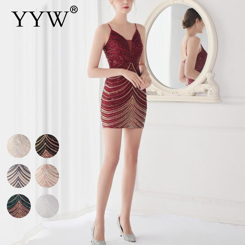 Short Sequin Dress Red New Year Dress Sleeveless Suspender A Line Knee Length Evening Dresses For 2022 Christmas Party Dresses