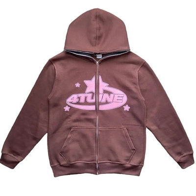 American 90s Hip-hop Clothes Star Letter Print Retro Oversized Hoodie Women Y2K Street Color Harajuku Casual ZIP-UP Jacket Women