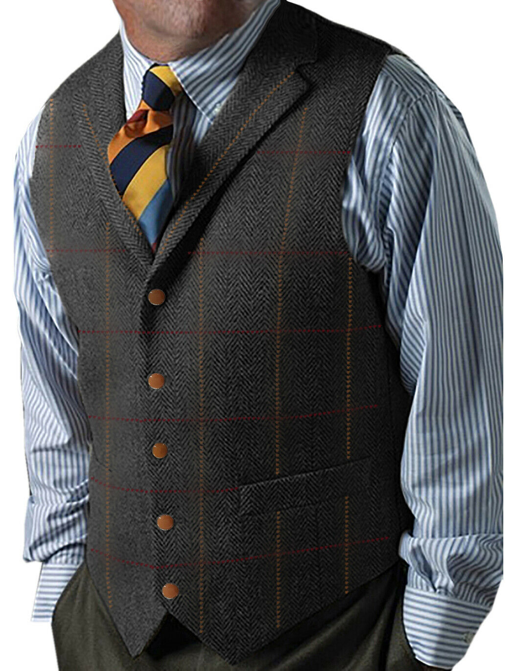 Men&#39;s Suit Vest Steampunk Style Tweed Retro Male Waistcoat Western Cowboy Wool Sleeveless жилет мужской