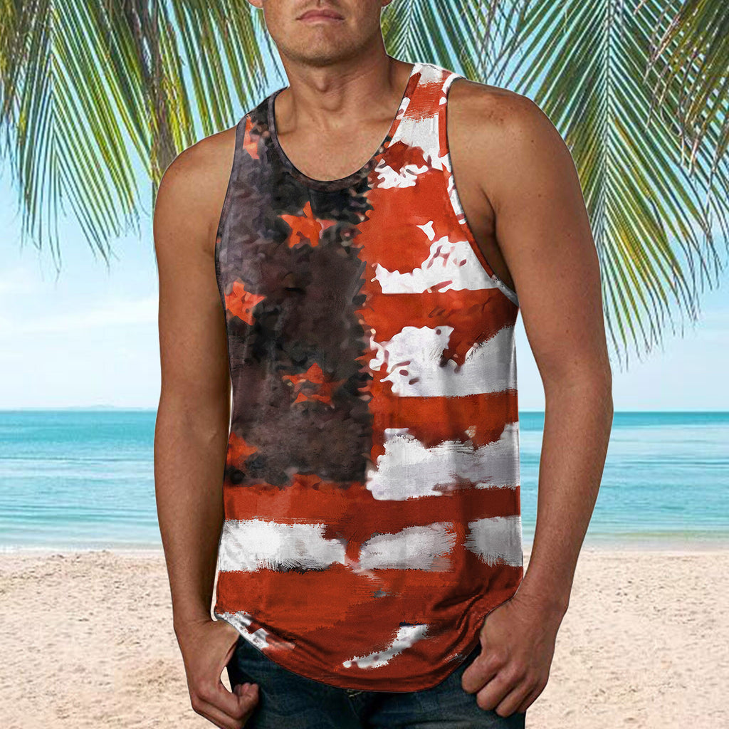 Men T Shirts Cotton Neck Sleeveless O Flag Casual Spring Beach Men Blouse Tank Tops Printed Summer Men&#39;s Tank Tops