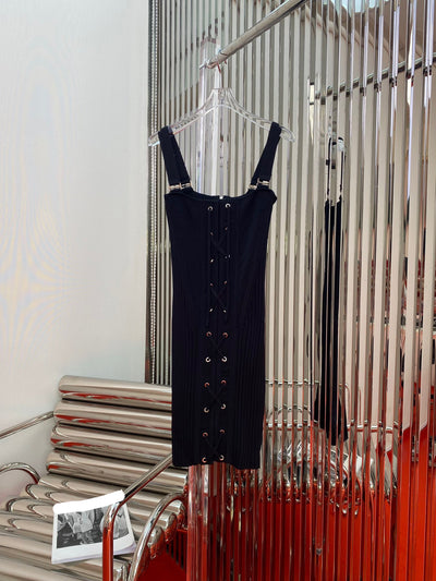 4.18 KlasonBell Fashion Vintage Criss-Cross Lace-Up Design Slim Knitted Suspender Sexy Dress Women