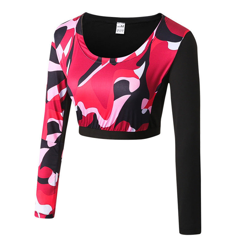 Women Yoga Top Camouflage Long Sleeves Shirt Sport Top Fitness Clothes Training Bodybuilding Running Sportswear Female T-shirt
