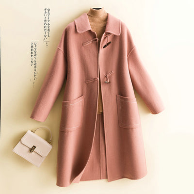 Double-sided wool coat women&#39;s mid-length autumn and winter loose doll collar plus size woolen coat