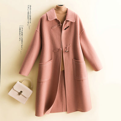 Double-sided wool coat women&#39;s mid-length autumn and winter loose doll collar plus size woolen coat