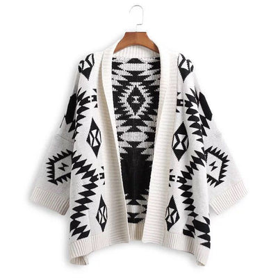 Korean College Style Loose Cardigan Sweater Student Sweater Long Coat Female Autumn and Winter Diamond Geometric Pattern
