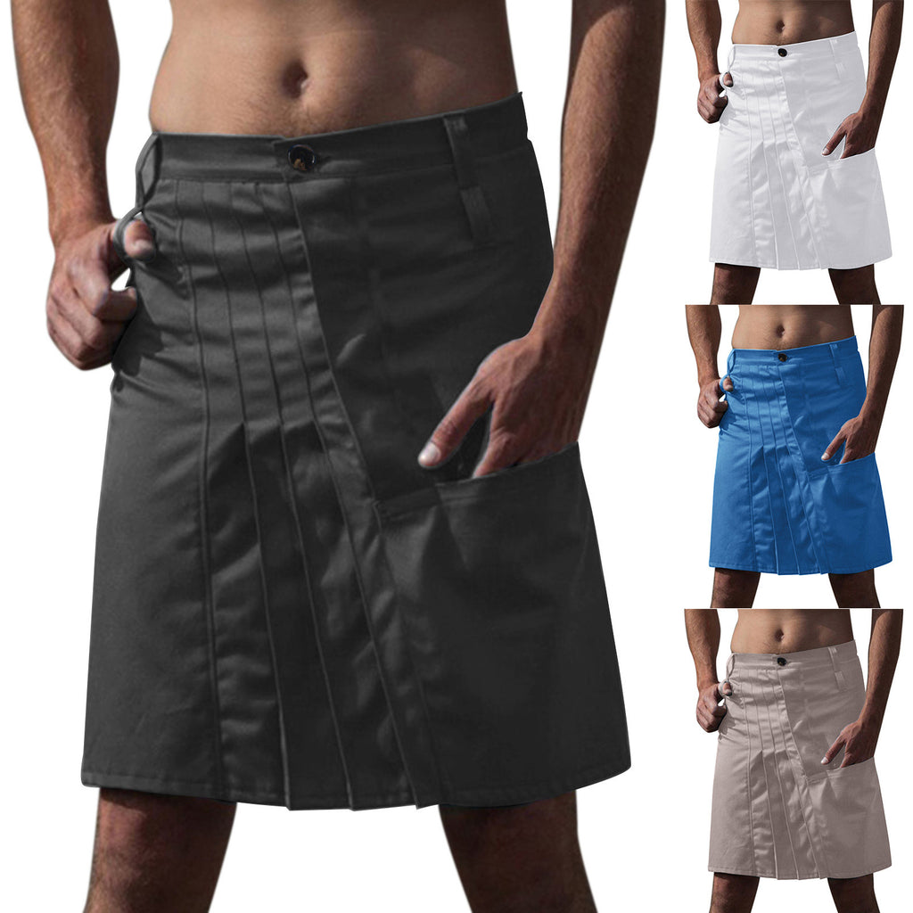 Mens Fashion Casual Scottish Style Retro Solid Pocket Pleated Skirt Toddler Little Boy Apparel