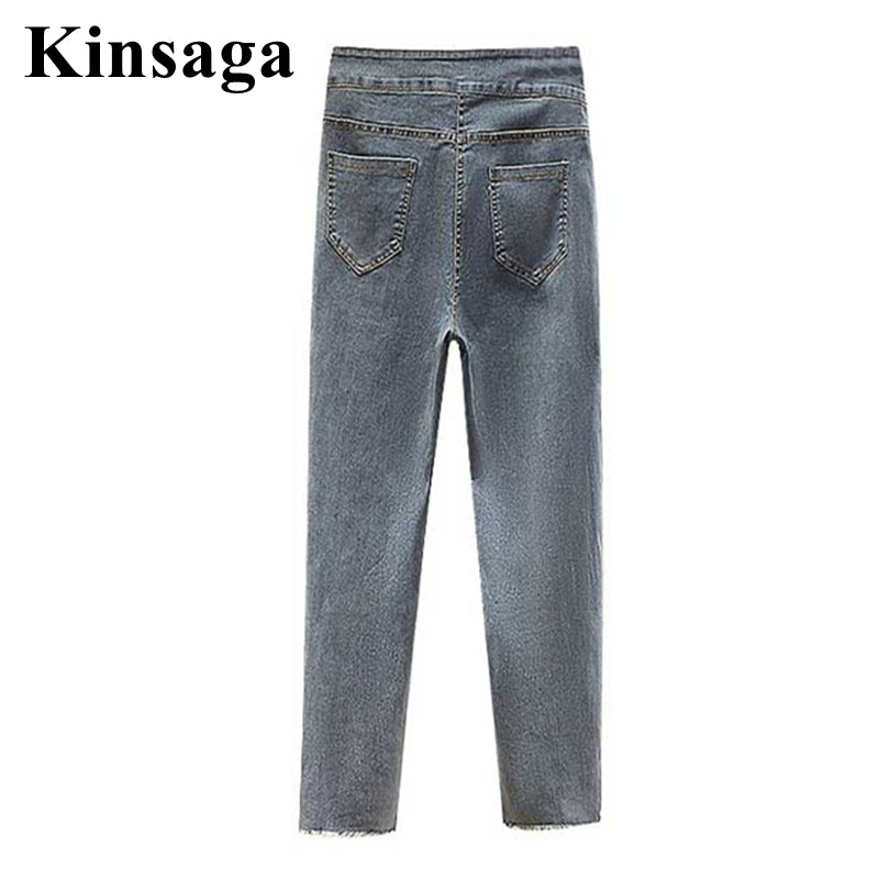Sexy Asymmetric Waist High Waisted Stretchy Skinny Pencil Crop Jeans Belted 4XL Women Distressed Capri Denim Ninth Pant Breeches