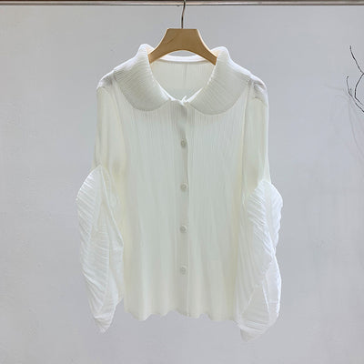 Miyake pleated shirt 2022 new puff sleeve lapel jacket all-match large size apricot breasted jacket women's clothing