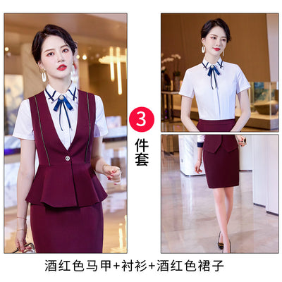 Summer Short Sleeve Student School Uniform Hotel Uniforms Professional Skirt Suit Temperament Airline Stewardess Suit Bar Prince