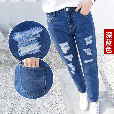 New Spring Slim Mom Style Straight Jeans Korean fb Student Jeans All-match Women Hole Denim Jeans Autumn Lady Nine Pants WZ446