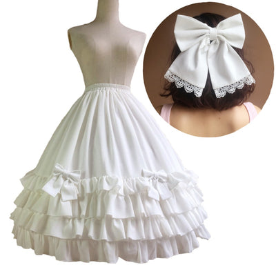 AnnyuBeauty Women's Petticoats Sweet Lolita Dress Lace Tutu Swing Skirts with 3 Bowknots