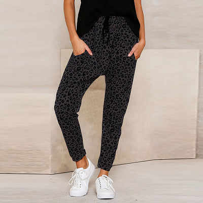 SEBOWEL Casual Woman's High Waist Skinny Leopard Print Pants with Pockets 2021 Female Elastic Waistband Drawstring Trousers S-XL