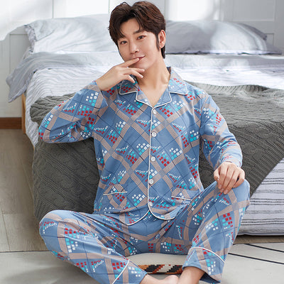 Men Pajamas Set Summer Long Sleeve Autumn Homewear Cotton Men Sleepwear Suit Casual Dormir Top Pyjamas Male Sleep Tops