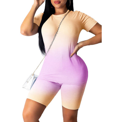 SEBOWEL Summer Woman Gradient Two-piece Casual Set Sport Female Short Sleeve T-shirts + Shorts Tracksuit Outfits Clothes S-XXL