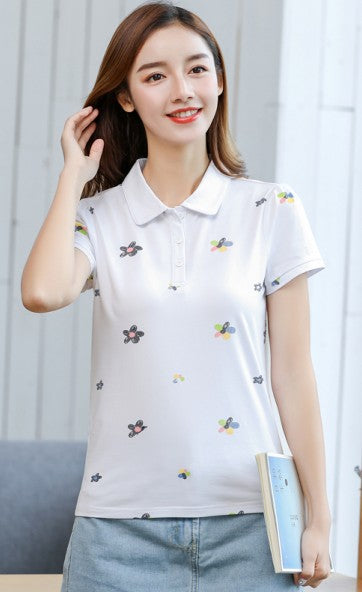 Baharcelin 3XL 4XL Embroidery Polo Shirt Tops Tees women Gril Turn-down Collar Short Sleeve Cotton Tees Female Polos Tops Muje