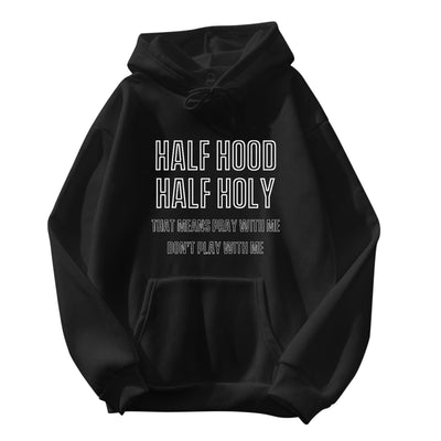 HALF HOOD HALF HOLY Letter Print Sweatshirt Vintage Hoodies Women Warm Winter Pullovers 2021 Autumn New Casual Hoodie sudaderas