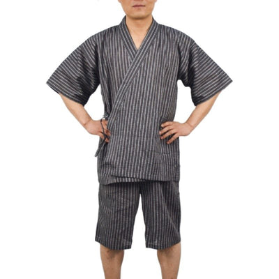 Men&#39;s Kimono Short Summer Cotton Striped Pajama Set