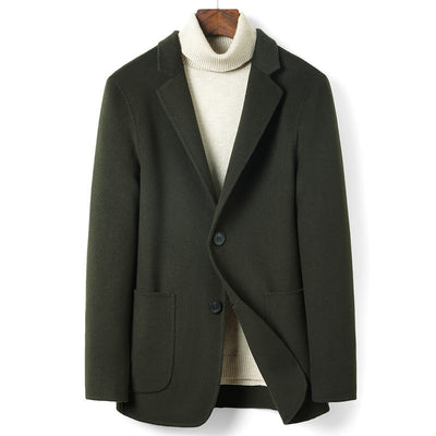 2021 Autumn Winter New Thick Warm Solid Men&amp;#39;s Woolen Blend Coat Male Windbreaker Casual Jacket Overcoat Woolen Top Clothes B432