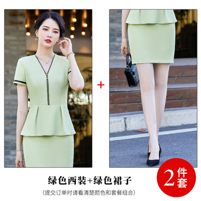 Summer Short Sleeve Fashion Temperament Slim-Fit CommutevCollar Business Wear Beauty Technician Work Uniforms Formal Wear