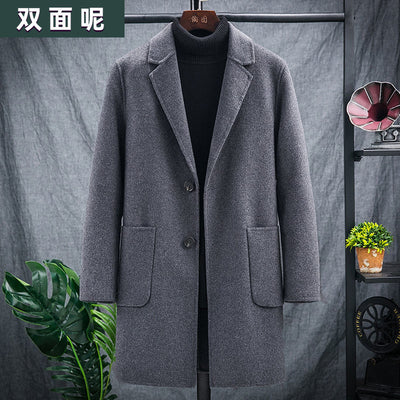 2021 Autumn Winter New Men&amp;#39;s Casual Windbreaker Jacket Male Solid Color Single Breasted Wool Coat Thick Warm Woolen Outwear B426